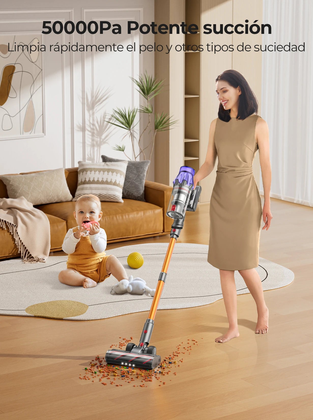 Laresar 500W Cordless Vacuum Cleaner – 50Kpa Suction, HEPA Filter, LCD Display & Wall Mount Storage