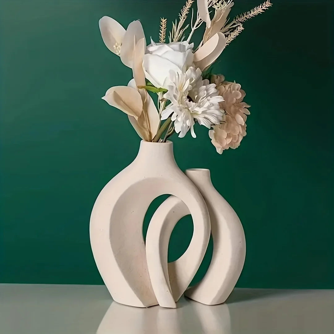Nordic Ceramic Vase Set – Boho Design (2 pcs)