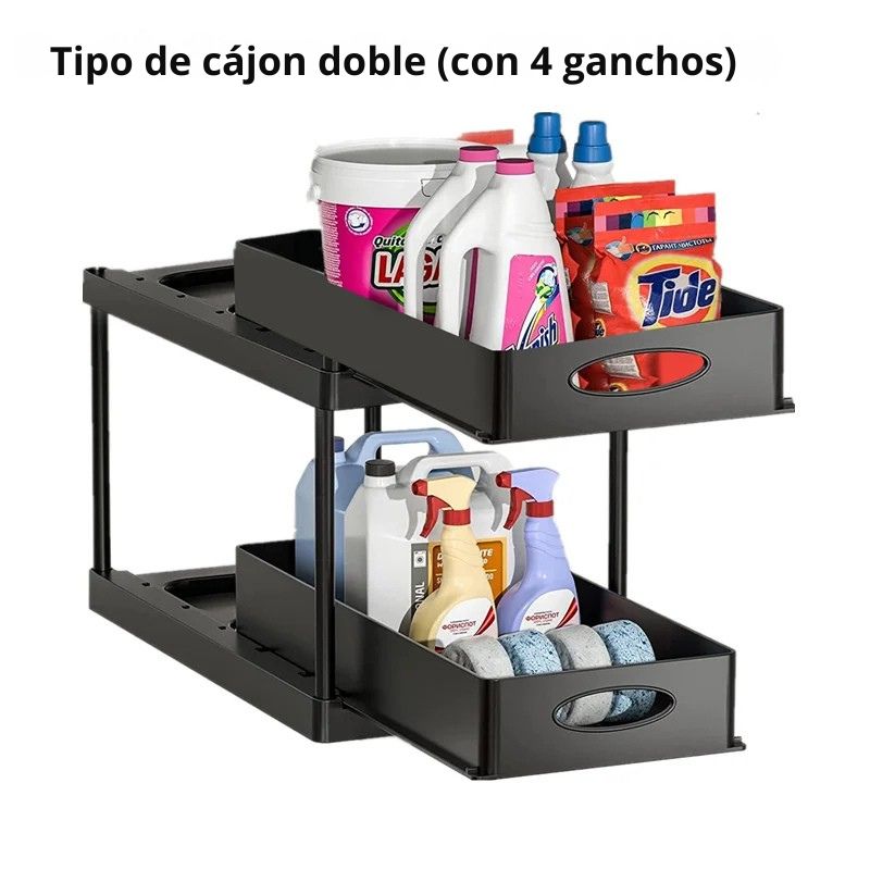 SlideBin – 2-Tier Pull-Out Organizer with Side Hooks