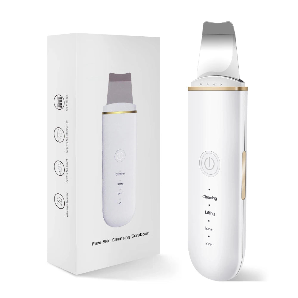 Ultrasonic facial skin scrubber for blackhead removal and skincare routine