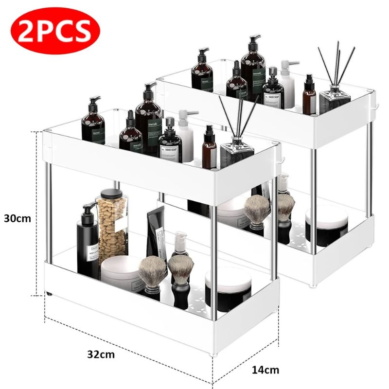 SlideBin – 2-Tier Pull-Out Organizer with Side Hooks