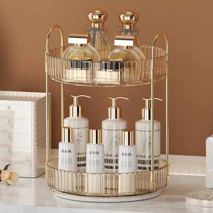 Elegance360 – 3-Tier Rotating Cosmetic Organizer with Metal Frame