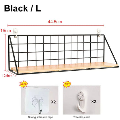 No-Drill Wall Shelf – Hanging Wooden Rack with Basket