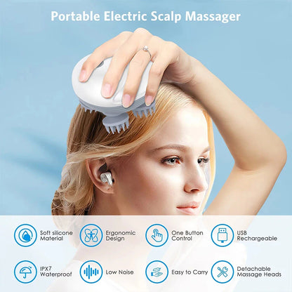 Deep Scalp & Head Massager – USB Rechargeable, Waterproof & Portable