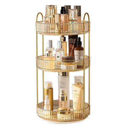 Elegance360 – 3-Tier Rotating Cosmetic Organizer with Metal Frame