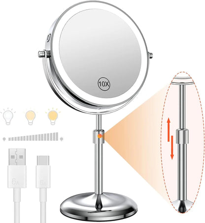 GlowPro™ – 10X Lighted Vanity Mirror with LED & Suction Base