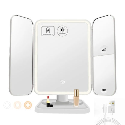 Trifold LED Makeup Mirror