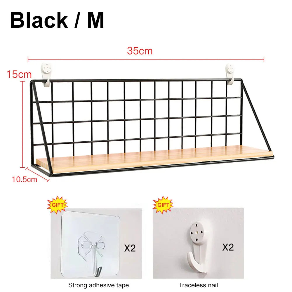 No-Drill Wall Shelf – Hanging Wooden Rack with Basket