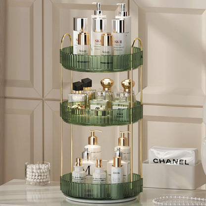 Elegance360 – 3-Tier Rotating Cosmetic Organizer with Metal Frame