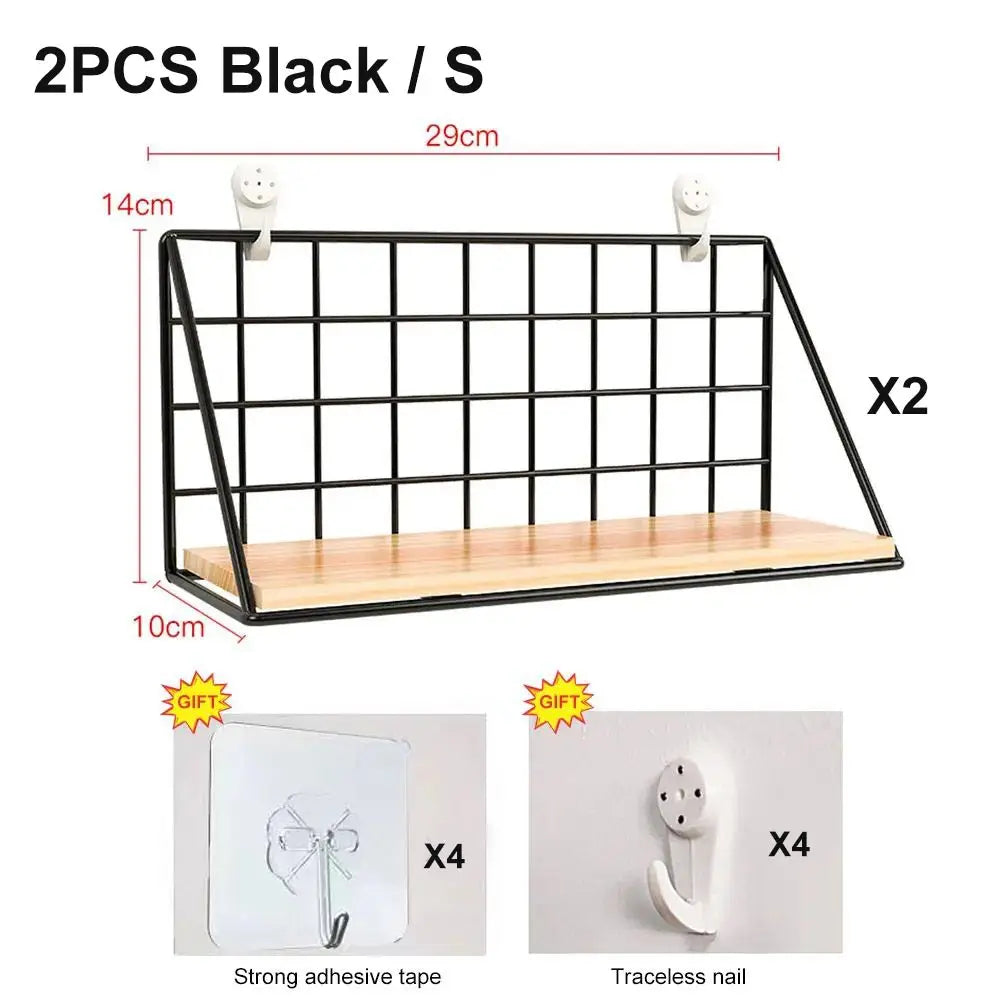 No-Drill Wall Shelf – Hanging Wooden Rack with Basket