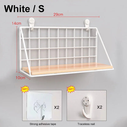 No-Drill Wall Shelf – Hanging Wooden Rack with Basket