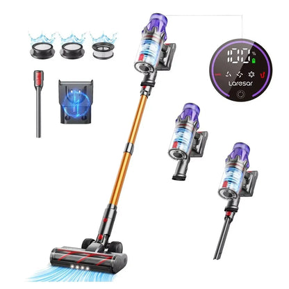 Laresar 500W Cordless Vacuum Cleaner – 50Kpa Suction, HEPA Filter, LCD Display & Wall Mount Storage
