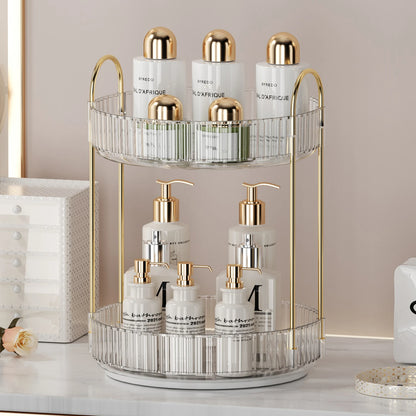 Elegance360 – 3-Tier Rotating Cosmetic Organizer with Metal Frame