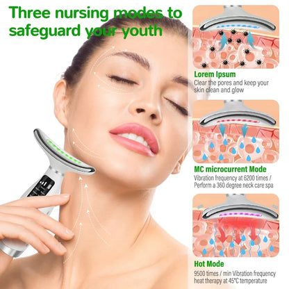 USB rechargeable massager for face, neck and shoulders with LED light modes