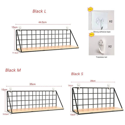 No-Drill Wall Shelf – Hanging Wooden Rack with Basket