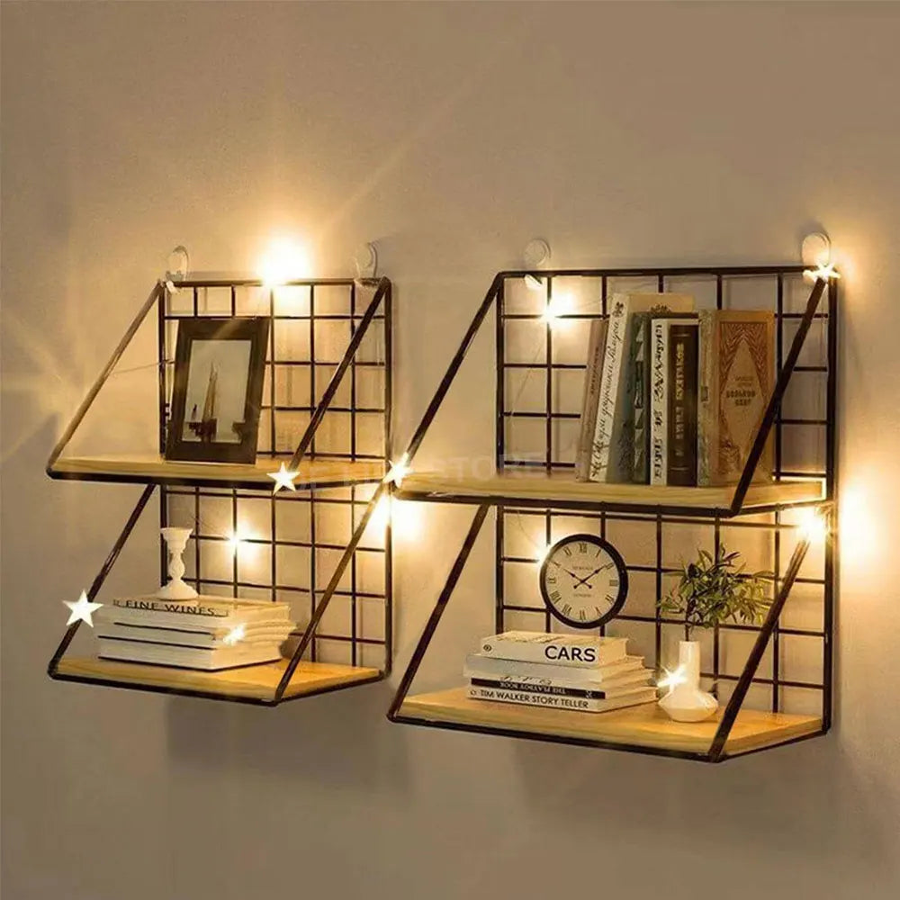 No-Drill Wall Shelf – Hanging Wooden Rack with Basket