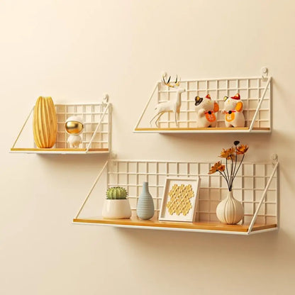 No-Drill Wall Shelf – Hanging Wooden Rack with Basket