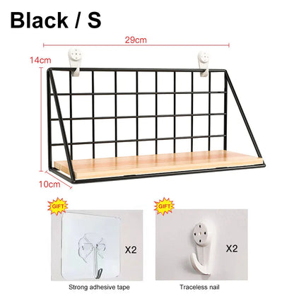 No-Drill Wall Shelf – Hanging Wooden Rack with Basket