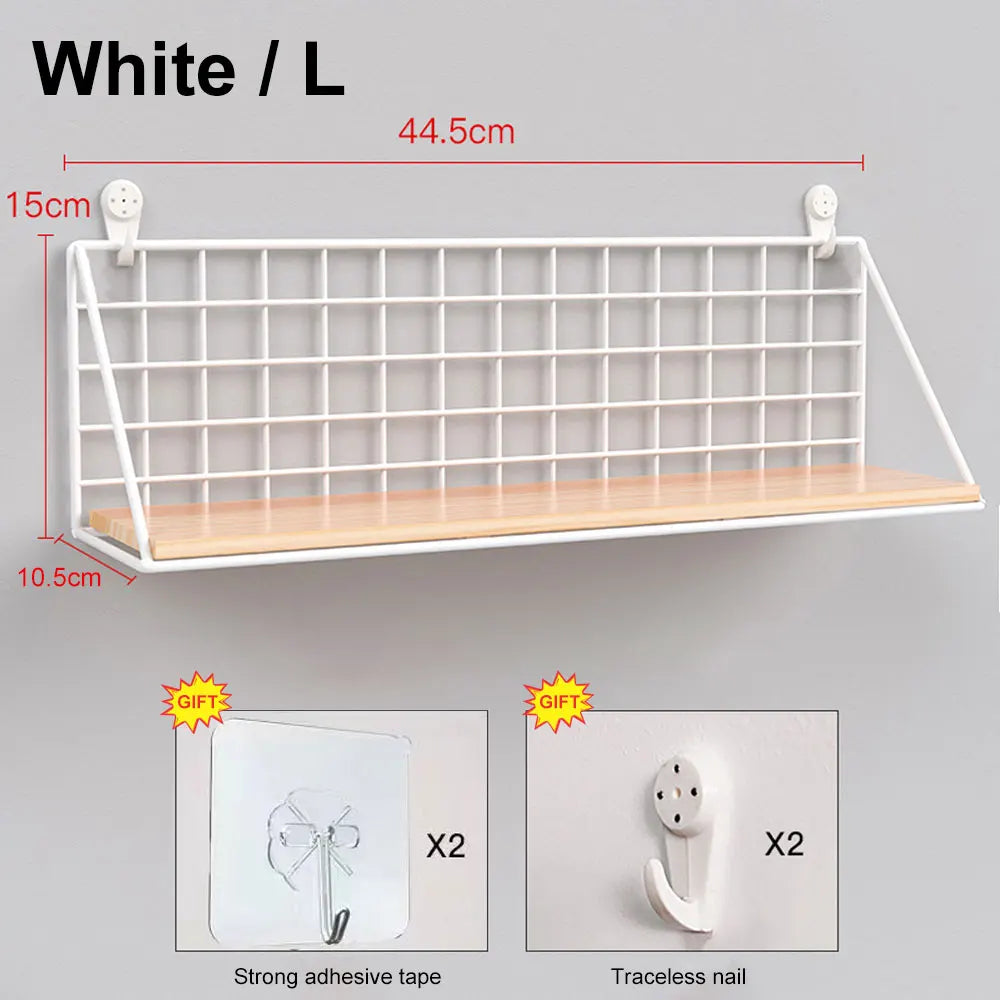 No-Drill Wall Shelf – Hanging Wooden Rack with Basket