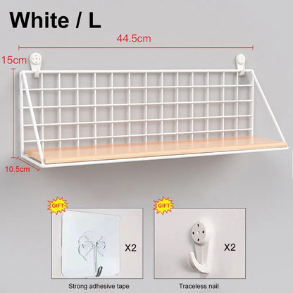 No-Drill Wall Shelf – Hanging Wooden Rack with Basket