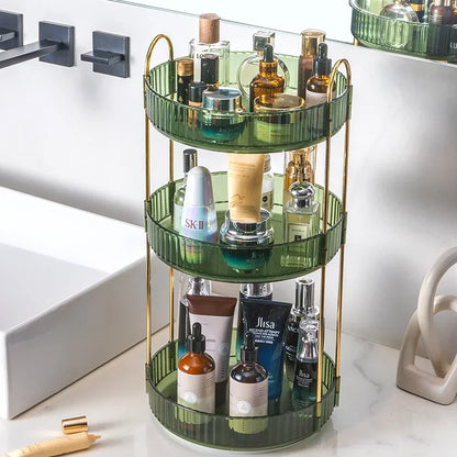 Elegance360 – 3-Tier Rotating Cosmetic Organizer with Metal Frame
