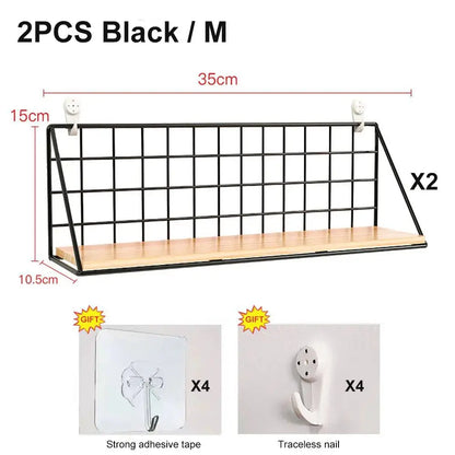No-Drill Wall Shelf – Hanging Wooden Rack with Basket