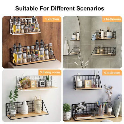 No-Drill Wall Shelf – Hanging Wooden Rack with Basket