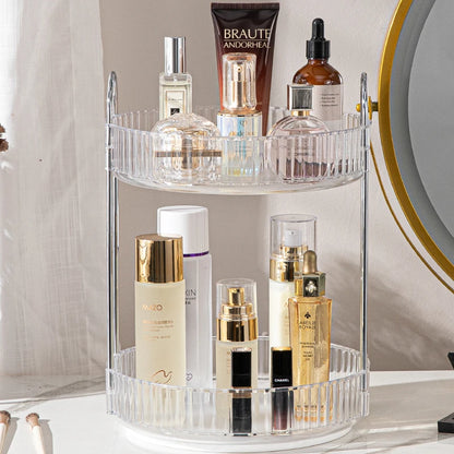 Elegance360 – 3-Tier Rotating Cosmetic Organizer with Metal Frame
