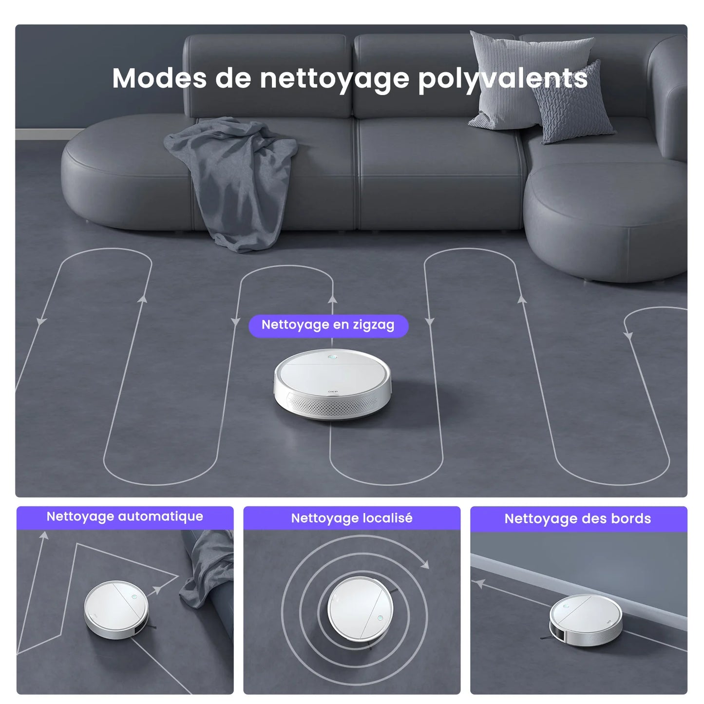 OKP K5 Robot Vacuum Cleaner – 2500Pa Suction, Freemove 3.0, HEPA Filter & 120 Min Runtime