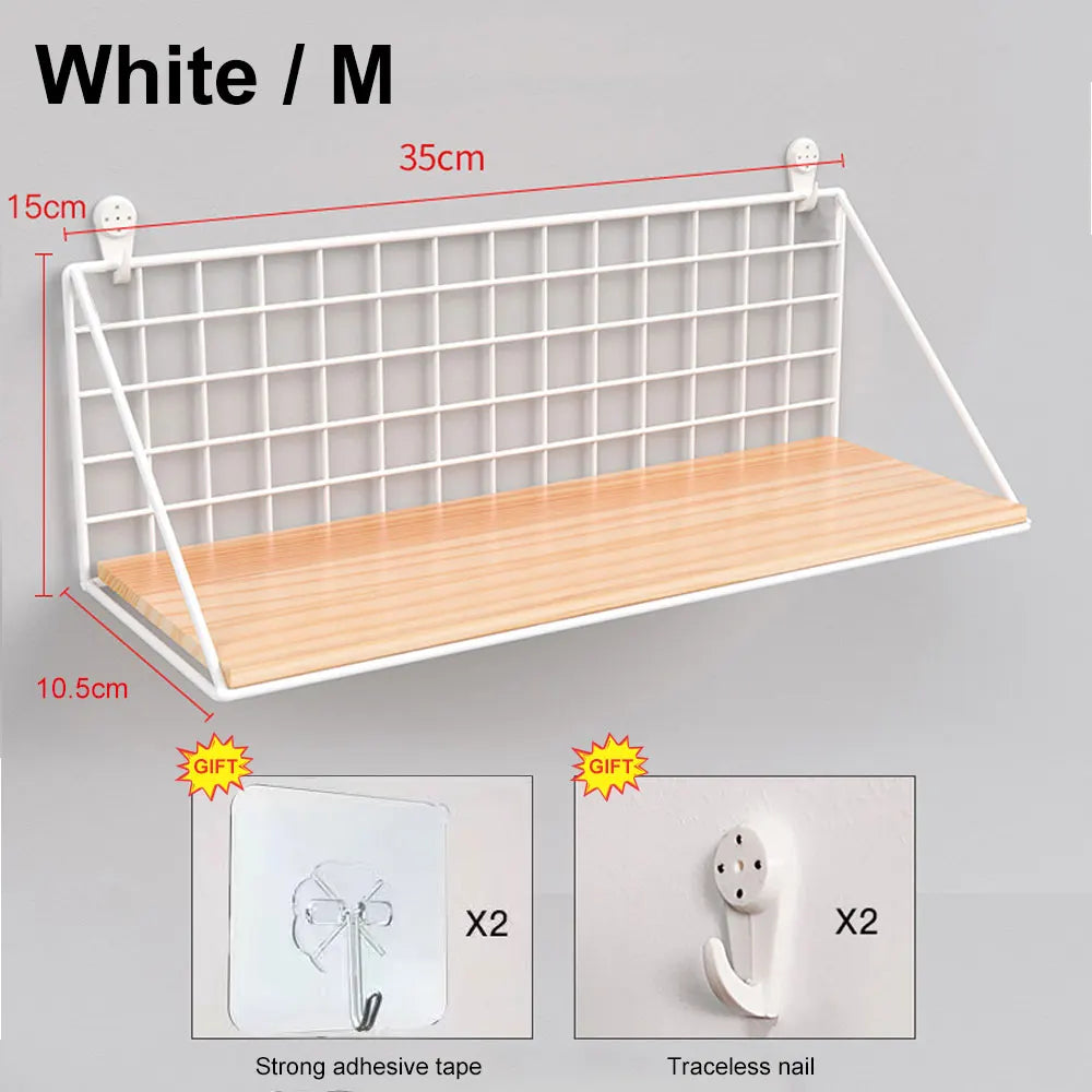 No-Drill Wall Shelf – Hanging Wooden Rack with Basket