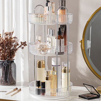 Elegance360 – 3-Tier Rotating Cosmetic Organizer with Metal Frame