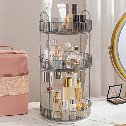 Elegance360 – 3-Tier Rotating Cosmetic Organizer with Metal Frame