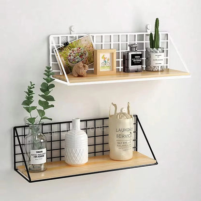 No-Drill Wall Shelf – Hanging Wooden Rack with Basket