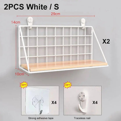 No-Drill Wall Shelf – Hanging Wooden Rack with Basket