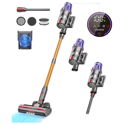 Laresar 500W Cordless Vacuum Cleaner – 50Kpa Suction, HEPA Filter, LCD Display & Wall Mount Storage