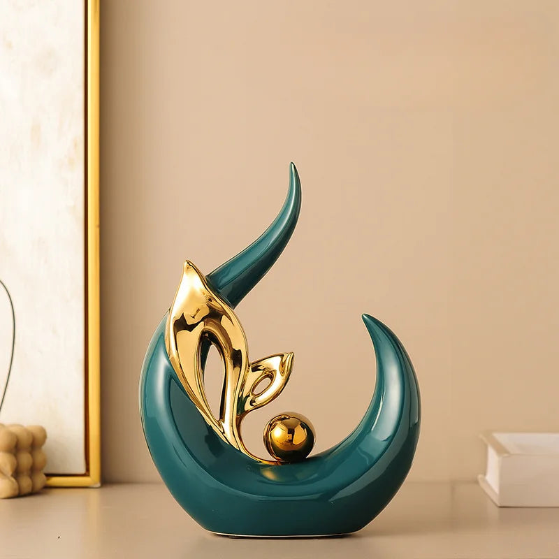 Aurora abstract sculptural vase in emerald green with gold accent