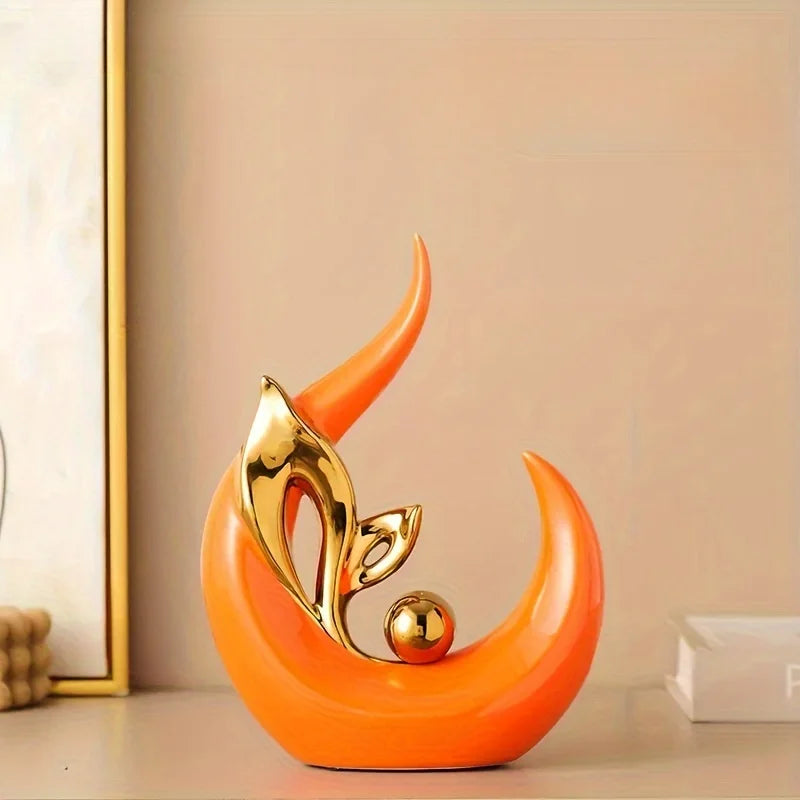Aurora abstract sculptural vase in burnt orange with gold accent