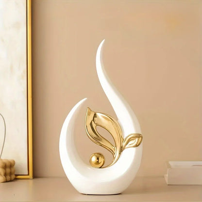 Aurora abstract sculptural vase in porcelain white with gold accent