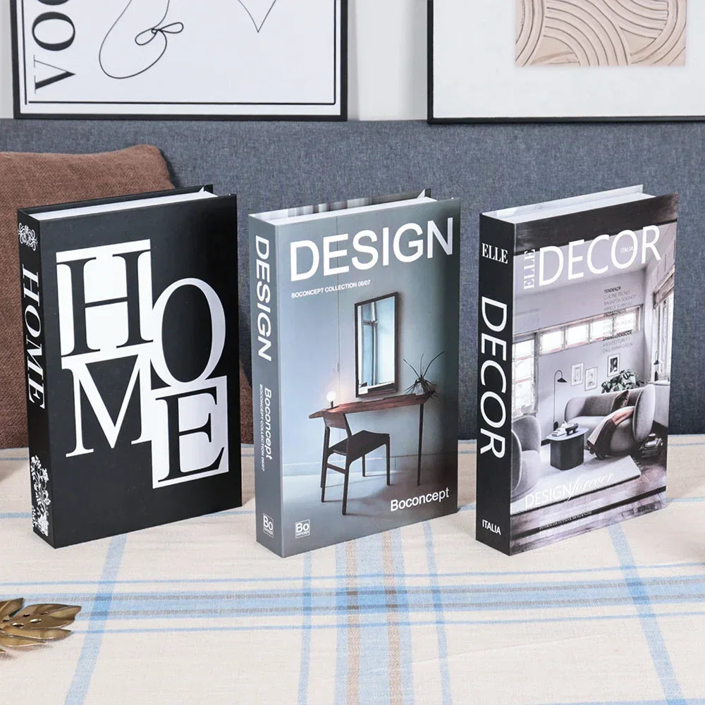 Black and white decorative book set with ‘Home’ theme, chic modern design for living room decoration.