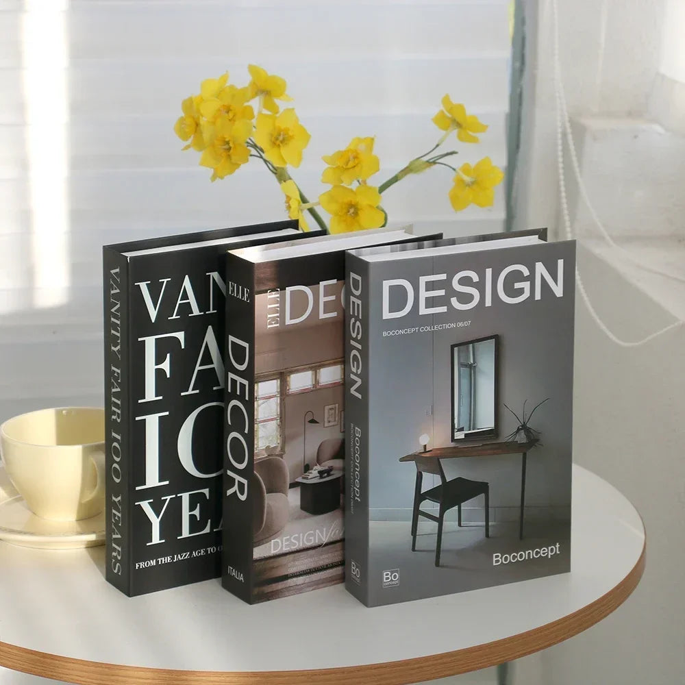 Decorative books with ‘Modern Design’ cover, neutral tones, elegant minimalist style for home decor.