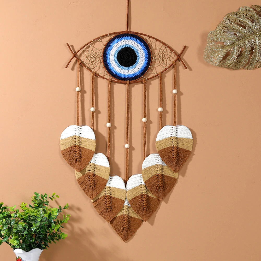Artistic flat lay of the DreamWeave dream catcher in minimalist boho style with neutral tones.