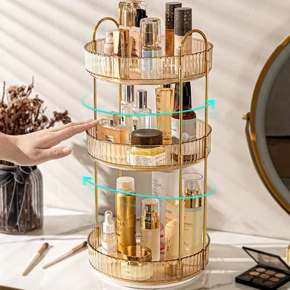 Elegance360 – 3-Tier Rotating Cosmetic Organizer with Metal Frame
