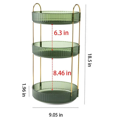 Elegance360 – 3-Tier Rotating Cosmetic Organizer with Metal Frame
