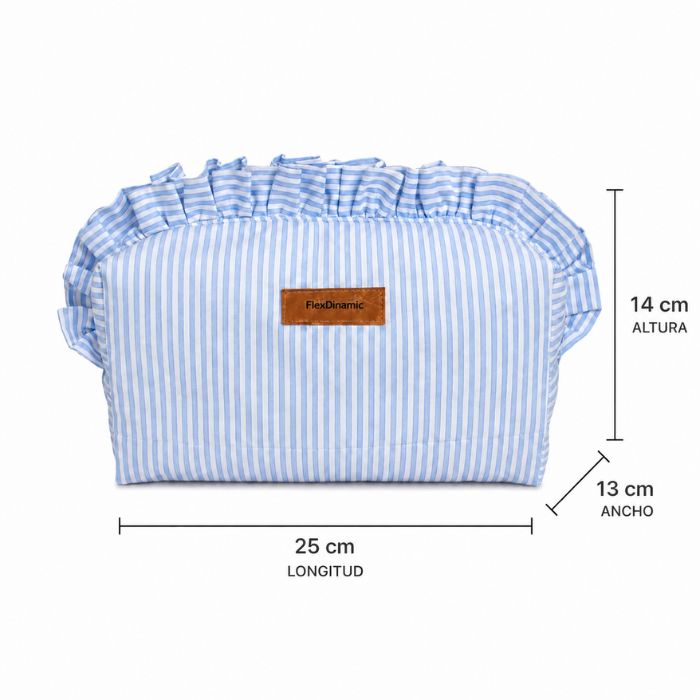 Medidas del neceser artesanal Inés Azul de FlexDinamic: 25 × 13 × 14 cm