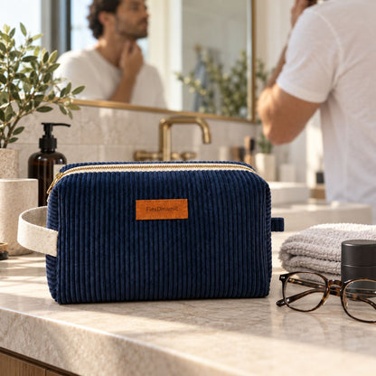 Neceser Masculino Atlas Azul Marino de Pana con Asa