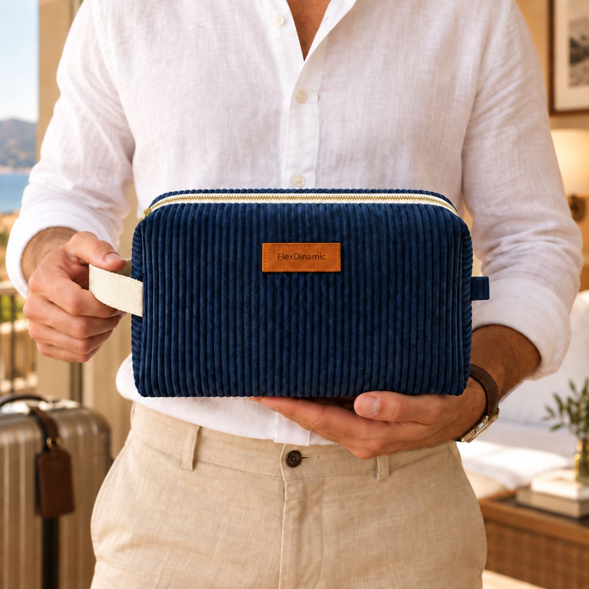 Neceser Masculino Atlas Azul Marino de Pana con Asa